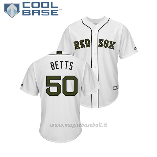 Maglia Baseball Uomo Boston Red Sox Mookie Betts 2018 Dia de los Caidos Cool Base Bianco